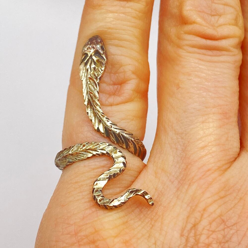 Vintage Silver Snake Serpant Ring Signed B 925 Sterling Southwest Adjustable